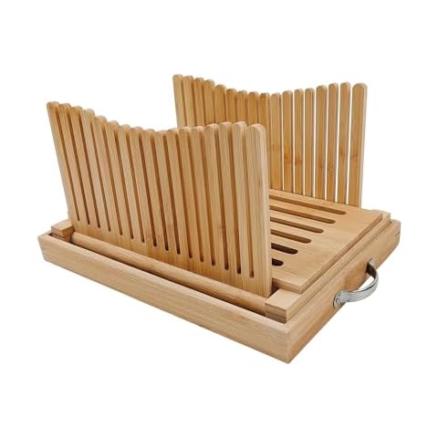 Bread Slicer,Bamboo Bread Slicer for Homemade Bread, Fitted with a sturdy bamboo tray with handles, Cutting bagels or even slices of bread becomes easy. Cover