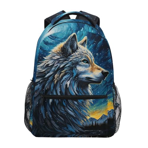 ZOEO Wolf Blue Starry Sky Backpacks 3rd 4th 5th Grade School Bookbags Travel Laptop Daypack Bag Purse for Boys Girls Teens