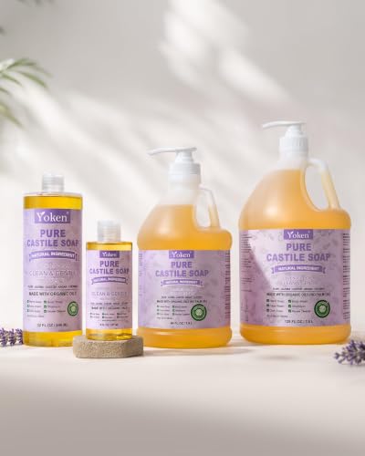 Image of Yoken EWG Verified Lavender Castile Soap Liquid, 1 Gallon Bulk Size, Made with Certified Organic Oils, Gentle Lavender Soap for Body Wash, Hands, Dishes, Laundry & More, Natural Versatile Cleanser