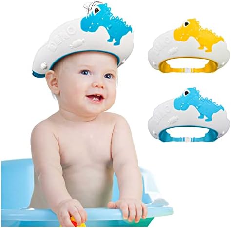 2 Pack Baby Shower Cap for Kids Hair Washing Shield Toddler Bath hat Baby Shower Visor Baby Shampoo Cap Head Protector Cute Dinosaur Shape Makes Baby Bath More Fun Blue
