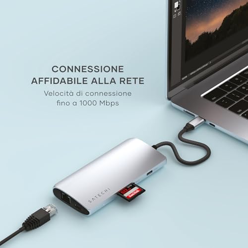 SATECHI 8 in 1 Hub USB-C V3 con Ethernet, Ricarica PD 85W, HDMI 8K, 4 Porte USB-C 10 Gbps, Lettore SD UHS-II, per MacBook Air e Pro, PC, Portatile e altro – Argento - Hub USB - Immagine 1
