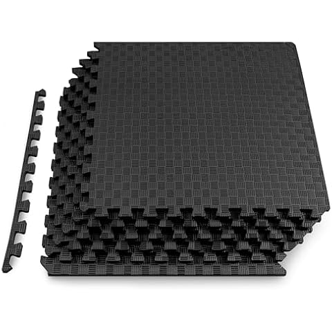 ProsourceFit Exercise Puzzle Mat ½-in, Checkered EVA Foam Floor Tiles w/Non-Slip Texture, Gym Mat w/Interlocking Foam Tiles for Adjustable Surface, Shock Absorbing, Waterproof Gym Flooring, Black Cover