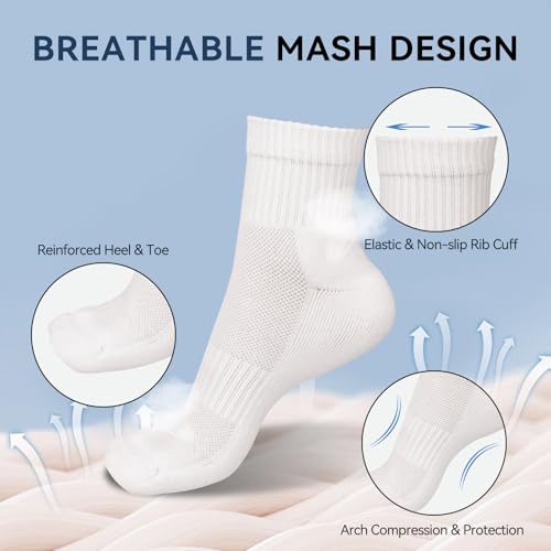 Kodal Copper Ankle Running Socks for Men Women Cushion Cotton Quarter Socks Odor Control for Smelly Sweaty Feet 5 Pairs4