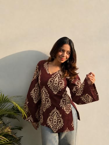Image of ANNI Designer Cotton Short Kurti for Women | Stylish Kurti | Short Kurti Top | Casual Kurta for Women | Comfortable Cotton Kurtis for Womens