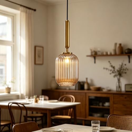 Lámpara colgante interior ámbar E27 regulable para salón y cocina