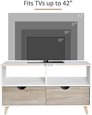HOMCOM Modern TV Stand Unit for TVs up to 42'', Media Entertainment Center with Shelf & Drawers, Storage Cabinet, Beige