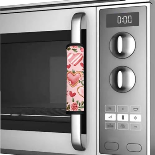 Image of 6 Pieces Refrigerator Microwave Door Handle Covers Washable Kitchen Appliance Decor Handles Anti-Stain Decorative Fridge Microwave Decor, Love Heart Shaped Pattern Rose Pink