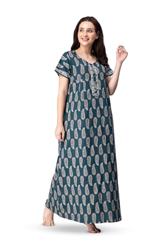 Image of NIHSAMAH Cotton Nighty for Women with Pocket, Premium Printed Long Nighty | Comfortable & Fancy Sleepwear /Nightwear