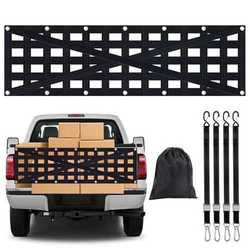 GBLCKRZUSC Heavy Duty Tailgate Net for Truck Bed Cargo Net Durable Truck Bed Extender Tailgate Cargo Net with 4 Adjustable Buckle Straps Fit for Trailer Pickup Boat Jeep SUV(60x18)
