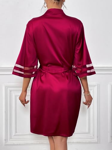 Image of Ekouaer Women's Satin Robe Silk Kimono Bathrobe Bridesmaid Wedding Bridal Party Robes 3 /4 Bell Sleeve Sleepwear S-XXL