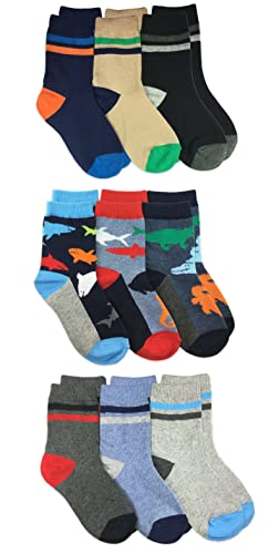 Image of Jefferies Socks Boys Fashion Novelty Dinosaur Stripes Pattern Variety Crew Socks 9 Pair Pack