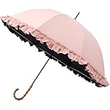 Citybaby日傘 フリル レディース フリル傘【100%完全遮光 UPF50+ 8本骨】かわいい 軽量 バンブーハンドル 強化防風厚手 耐風撥水 晴雨兼用 女性 レディース フレンチ フリル ドーム 日焼け防止 (ピンク)