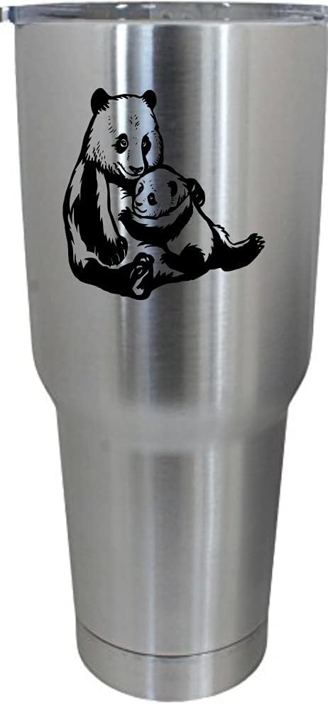 Panda (with Baby) Zoo Animal Themed Etched 30oz Stainless Steel Tumbler