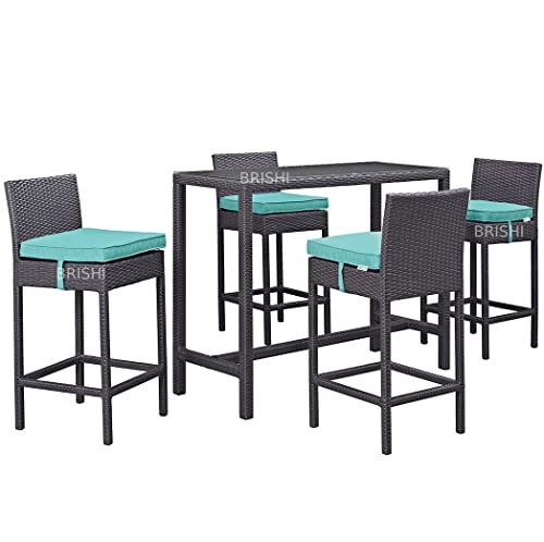Image of BRISHI Outdoor Bar Set Garden Patio Bar Set 1+4 4 -Chairs and 1-Table Set Balcony Bar Table with Stool Set (Brown)