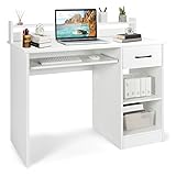 Tangkula White Computer Desk with Drawer & Keyboard Tray, 22 Inch Wide Modern Study Writing Desk...