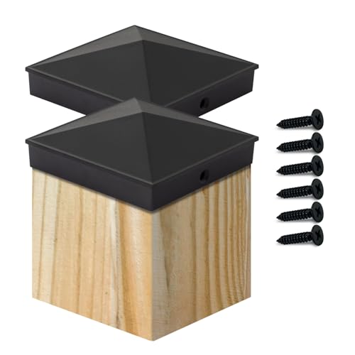 Image of VIVIDA 4 inch x 4 inch Aluminum Post Caps, Black Fence Caps ONLY for Actual 4 inch x 4 inch Wood Posts(NOT Work with Actual 3.5 inch x 3.5 inch Posts), Waterproof Matte Powder Coated, Screw Included, 2 Pack
