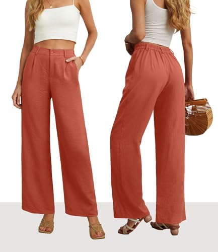 Image of Feiersi Womens Casual Wide Leg Pants High Waisted Button Down Straight Long Trousers Palazzo Pants