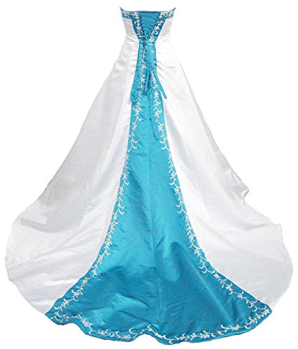 FairOnly M368 Women's Colorblock Bridal Wedding Dress (XXXL, White Turquoise)  at Amazon Women's Clothing store