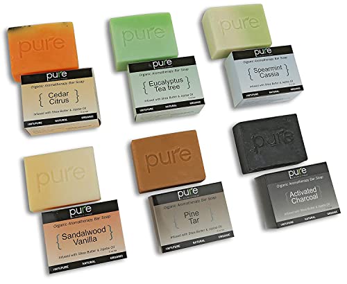 Luxury Triple Milled Mens Gift Set Handmade Soap Bar. Artisan Soap Cold Process Soap Bar! Men Gift Set includes Tea Tree, Cedar, Sandalwood, Charcoal, Spearmint & Pine Tar Soap Natural Soap Set