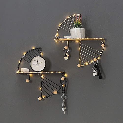 HJW Praktische opbergrek massief hout metaal drijvende plank muur mount, woonkamer slaapkamer badkamer muur display opbergrek voor potplanten wekker stropdas decoratieve items 1Huiyang-01020, goud - Image 8