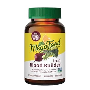 MegaFood Blood Builder Iron Supplement for Women & Men – Increase Iron Levels Without Side Effects – Combats Fatigue – with Vitamin B12, Folic Acid & Vitamin C for Absorption – Vegan – 90 Tablets