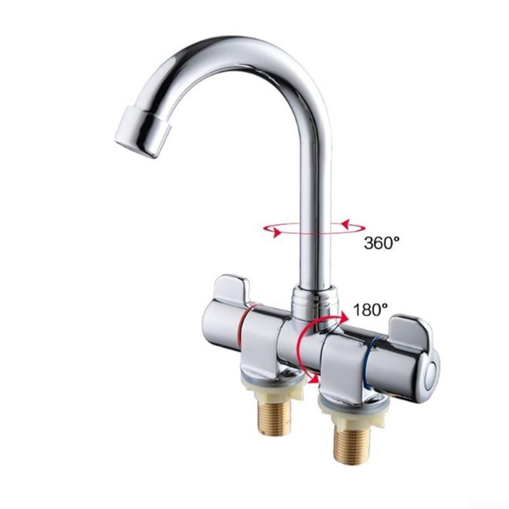 Rubinetto pieghevole a doppia maniglia per lavello da cucina, con beccuccio girevole a 360 gradi, miscelatore per acqua calda e fredda, per camper, barca, roulotte, camper (002)