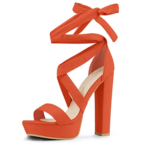 Sandales à talon bloc à lacets au design géométrique orange 41