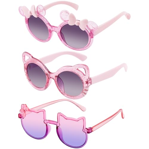 3 Pairs Kids Sunglasses Girls Cute Pink Cat Glasses Heart UV Protection Eyewear Outside Beach Sunglasses