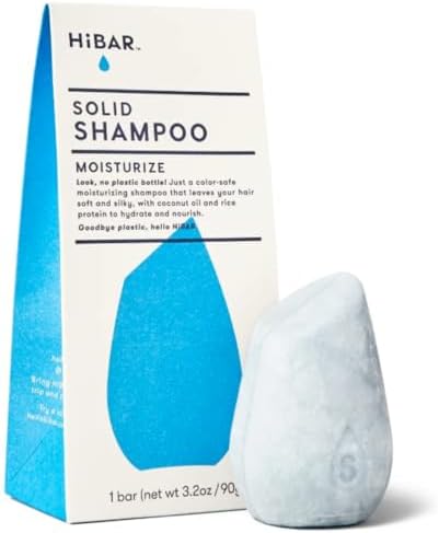 HIBAR - Moisturize Shampoo Bar - For Dry, Frizzy Hair - Deeply Nourishing & Hydrating - With Coconut Oil & Vitamin B5 - Plastic-Free - Soap, Paraben & Sulfate-Free - Color Safe & Vegan -1 Solid Bar