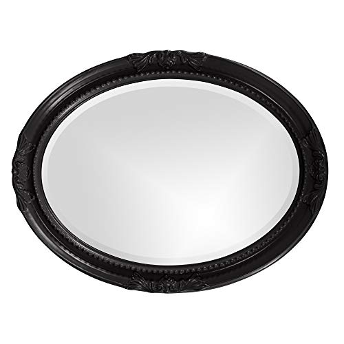 Image of Howard Elliott Queen Ann Oval Glossy Black Wall Mirror, Oval Bevelled Hanging Wood Framed Vanity Mirrors for Home Decor, Living Room, Bathroom, Bedroom, or Hallway, 25 x 33 Inch