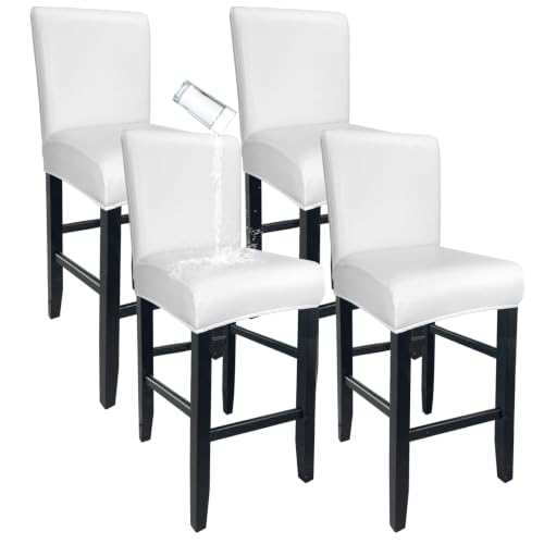 Image of PU Leather Bar Stool Covers with Backs Waterproof Bar Stool Chair Covers