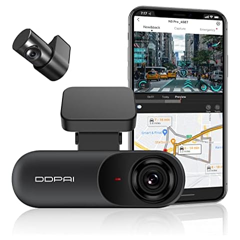 DDPAI 2.5K Dual Car Dash Cam Front and Rear 1600P+1080P Built-in WiFi GPS G-Sensor with Smart APP Control Night Vision, Wide Dynamic Range, 24 Hours Parking Monitor, Support 512GB TF Cards, N3 PRO Cover