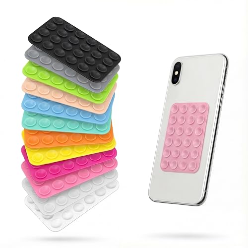 12 PcsSilicone Suction Phone Case Mount Silicone Phone Sticky Grips Silicone Suction Cup Phones Holder with Adhesive Back for Mobile Power Cellphones Selfies Videos Cell Phones