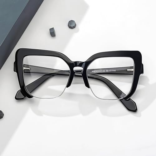 Image of Zeelool Vintage Cat Eye Semi-rimless Glasses Frame for Women with Non-prescription Clear Lens Valencia ZWA785041