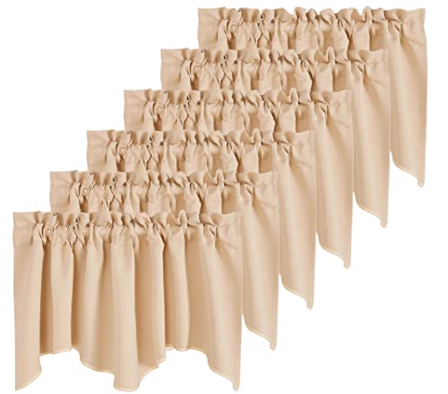 NICETOWN 6 Panels Blackout Valances for Kitchen, Farmhouse Country Rod Pocket Living Room Decor Scalloped Small Valances for Bedroom/RV Camper, 52" Wide x 18" Long, Biscotti Beige