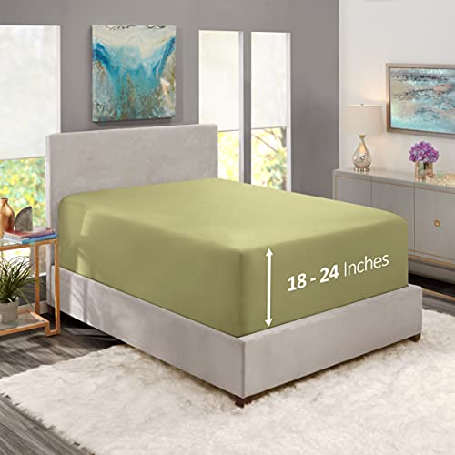 Image of Hearth & Harbor Extra Deep Pocket Full Fitted Sheet - Fits 18 to 24 Inch Mattress - Ultra Soft 1800 Microfiber, Wrinkle-Free & Breathable - Hotel Luxury Fitted Sheet Only, Light Sage