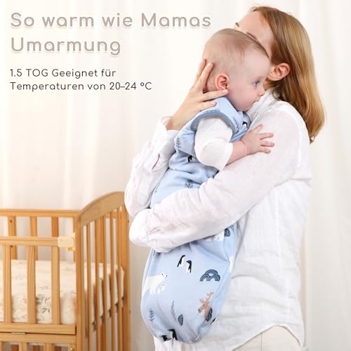 Yukkidds 2er Pack Schlafsack Baby 1.5 TOG, 100% Baumwolle Babyschlafsack Neugeborene im 6-12 Monate, Perfekte für Frühling Herbst Winter (Blau Delphin)