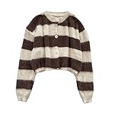 HJUGHPN Suéter para mujer, cárdigan a rayas, cálido, para otoño e invierno, holgado, manga corta, manga completa