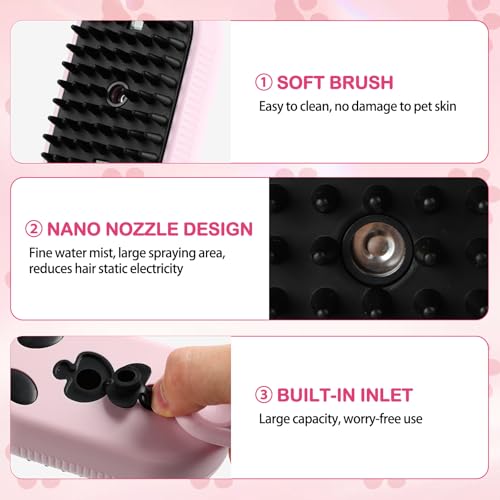 Image of Pet Steam Brush for Dog & Cat,3-in-1 Spray Hair Removal Comb,Pet Steam Groomer Comb,Water Brush for Long & Short Haired Pets,Massage, Cleaning, Multifunctional Hair Removal Comb for Cats Dogs (Pink)
