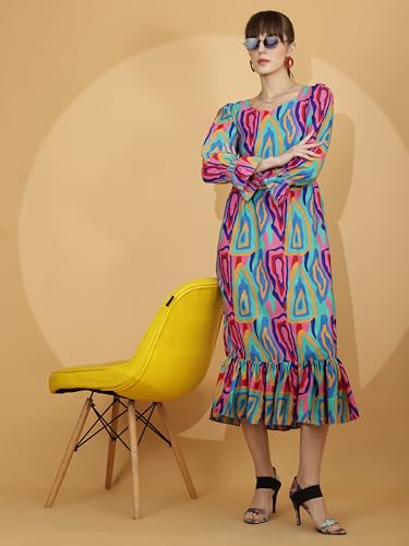 Image of Sheetal Associates Women's Casual Flared Sleeve Crepe Floral Fit and Flare Dress