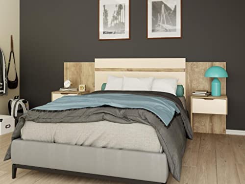 Tête de lit Extensible avec chevets - 140/160 cm - Coloris : Naturel et Ivoire - PARATI Cover