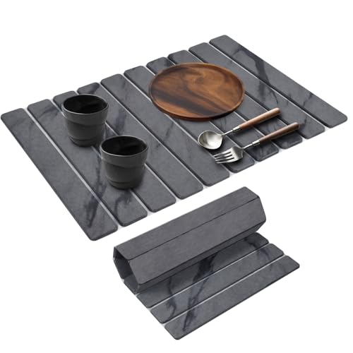 Large Stone Dish Drying Mats for Kitchen Counter, 24"(L)×16"(W) Marble, Drying Collapsible Dish Drying Mat, Eco-Friendly Absorbent Diatomaceous Earth Mats for Dishes Bottles Cups - Dark Grey