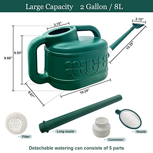 Qilebi 2 Gallon Watering Can For Outdoor Plants, Plant Watering Cans With Removable Long Spout And Stainless Steel Sprinkler Head, Large Plastic Watering Can For Garden Flowers Plants #TOP2