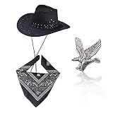 REYOK Western Cowboy Kostüm Zubehör Set Wilder Westen Kinderkostüm Cowboy Set Cowboy Kostüm Zubehör Hut Bandanna Toy Guns mit Gürtel Holster für Halloween Party Dress Up Karneval, Mottoparty(Schwarz)
