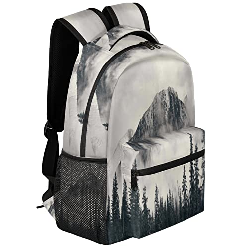 Mountain Forest Tree Foggy School Backpack for Girls Boys, Travel Backpack Lightweight Bookbag College Student School Bag Laptop Backpack Hiking Camping Daypack Bag 16 Inch2