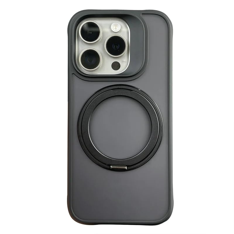 BRIANZ TECH SHOP 360° Magnetic Ring Stand for iPhone 15 Pro Case [Military Drop Protection] [Compatible with Wireless Chargers] Shockproof Matte Translucent Phone Case, Black