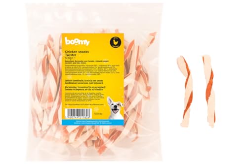 Boomy - Bocadillos para perros - Golosinas suaves para perros - Twister - Rollos de pollo/pescado - 500g