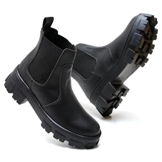 Bota Coturno Feminina Tratorada, Solado Robusto, Cano Médio, Elástico Lateral, Preta (Preto, BR, Adulto, Numérico, 39)
