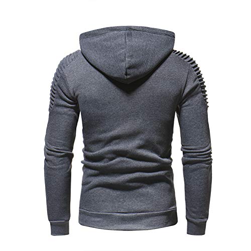 Johoproce Men's Slim Fit Pleated Raglan Sleeve Stripe Hoodies Long Solid Color Sleeve Top Pullover Sweater(Dark Grey,M) #TOP5