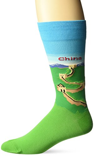 Hot Sox Men's Fun Travel & Cities Crew 1 Pair Pack-Cool & Artistic Novelty Fashion Socks, China Wall (Light Blue), 6-12